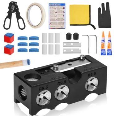 Imagem de YAKUHY Kit de substituição de pontas de taco de sinuca 11 em 1, modelador portátil de ponta de taco de sinuca, kit de ferramentas profissional para tacos de sinuca, acessórios para substituição e