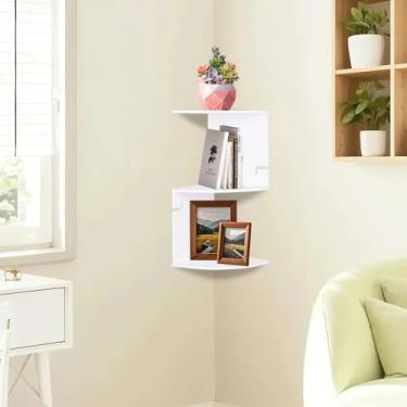 Imagem de ShellKingdom Suporte de parede para prateleira de canto, estante de canto de 3 níveis, prateleiras flutuantes para casa, sala de estar, quarto, escritório, banheiro, decorações de espaços pequenos