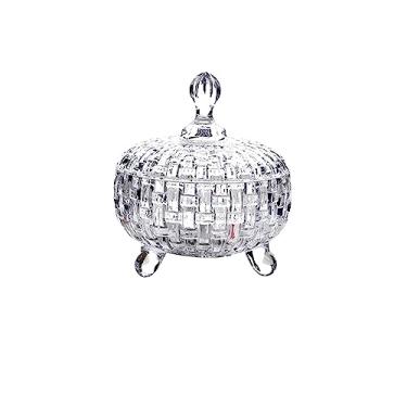 Imagem de cesta de frutas Bandeja de doces de vidro cristal, 2 peças, bandeja de frutas, jarra de armazenamento de lanche doméstico, caixa de frutas secas, jarra de armazenamento decoração de cozinha(Clear)