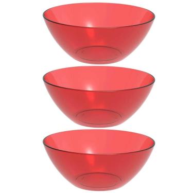 Imagem de Kit 3 Tigelas Pequena Vermelha Travessa 2,3L Servir Salada Redonda Sobremesa Translúcid...