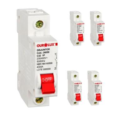 Imagem de 4 Disjuntor Ourolux Unipolar Curva C 32a Inmetro Termomagnético