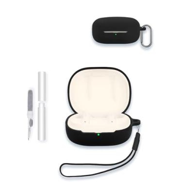 Imagem de Capa para fones de ouvido Denon AH-C500W sem fio, capa protetora de silicone macio WUNIAK portátil resistente a arranhões com kit de limpeza, mosquetão e cordão, preta