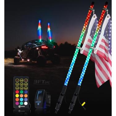 Imagem de Xprite Chicote de luz LED RGB espiral de 2 peças com base de mola embutida, controle remoto e interruptor basculante faça você mesmo, compatível com SXS ATV UTV Polaris RZR Can-am Buggy Trucks Jeep