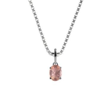 Imagem de Colar 50Cm Prata 925 Quartzo Rosa Natural E Verdadeiro - Ponte Vecchio