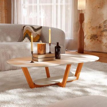 Imagem de Mesa de Centro Oval Elegance Off White e Nature - Modern