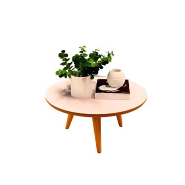Imagem de Mesa De Centro E Lateral Apoio Para Sala Redonda Retro(Off White Freijó)