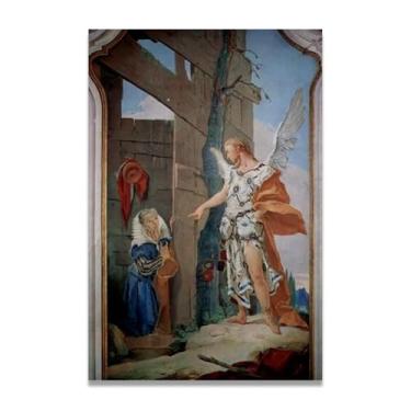 Imagem de A aparência do anjo antes de Sarah Giovanni Battista Tiepolo Impressão em tela – Obra-prima rococó barroca, pintura escolar de Veneza, pintura a óleo decorativa para galeria doméstica 40 x 60 cm