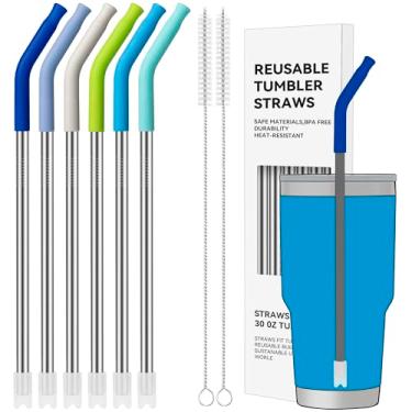 Imagem de Soledea Canudos de metal com ponta de silicone para Stanley e outros copos de 890 ml, canudo de metal reutilizável (cor 2)