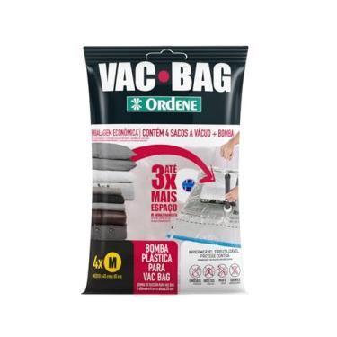 Imagem de Ordene - Conjunto de Sacos à Vácuo para Armazenamento, Contém 4 Sacos Médios (45 cmx65 cm) + Bomba Plástica, Linha Vac Bag
