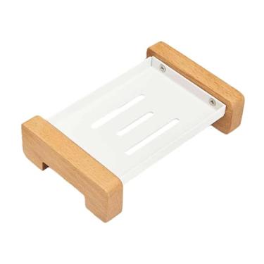 Imagem de Bothyi Saboneteira em barra com filtro, bandeja decorativa de alumínio e madeira com drenagem automática, Bancada