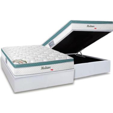 Imagem de Cama Box Baú Casal: Colchão Molas Herval Masterpocket Ensacadas Meditare + Base White(138X188)