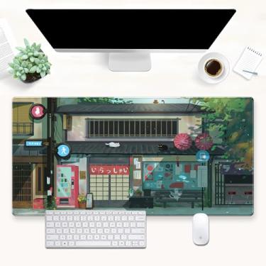 Imagem de Cindasun Tapete de mesa de gato fofo anime mousepad kawaii, tapete de mesa grande para jogos, 2GG, 80 x 40 cm, tapete de teclado estético de rua japonesa, tapete de decoração de mesa para computador portátil para mulheres escritório