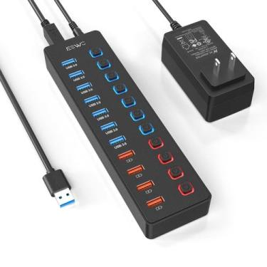 Imagem de Hub USB JESWO Divisor USB 3.0 de 11 portas com 4 portas de carregament