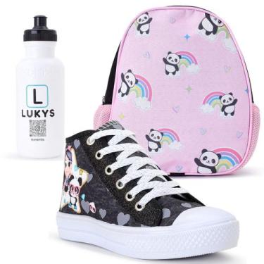 Imagem de Kit Tênis Feminino Infantil Panda Casual + Mochila Garrafinha - LUKYS 