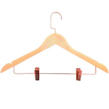 Imagem de Kit 80 Cabides de Madeira Marfim Presilha e Gancho Luxo Rosê - Up Mane