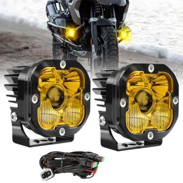 Imagem de BraveWAY [Strobe] Kit De Faróis Neblina Led Para Motocicleta, Luz Auxiliar Amarela 3", Pods Direção Âmbar Quadriciclo Utv 3000K, 2 Peças (+ Chicote Elétrico Dt)