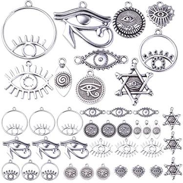 Imagem de Hmjpng 60 peças de berloques de prata antiga olho de Hórus liga tibetana pingente vintage pingentes acessórios de fabricação de joias para brincos faça você mesmo, colar, pulseira, artesanato