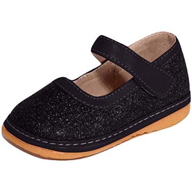 Imagem de Squeaky Shoes | Tênis para meninas Mary Jane cintilante removível, Preto, 3 Toddler