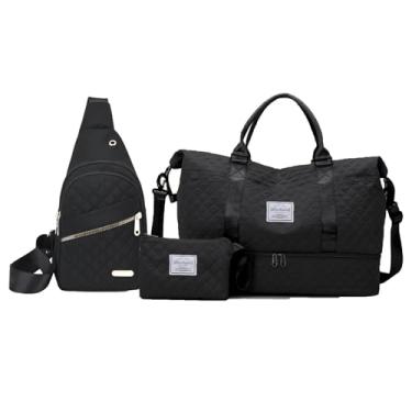 Imagem de Conjunto de três peças de bolsa de viagem feminina, mochilas de colete inclinadas masculinas e femininas, bolsas de artigos de higiene pessoal, Preto