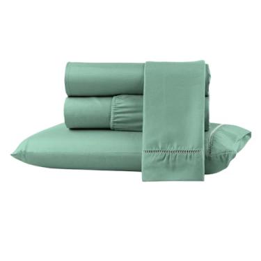 Imagem de Kit Jogo Lençol Cama Box Casal Queen 400 fios Micropercal 03 Peças Ponto Palito (VERDE, SOLTEIRO)