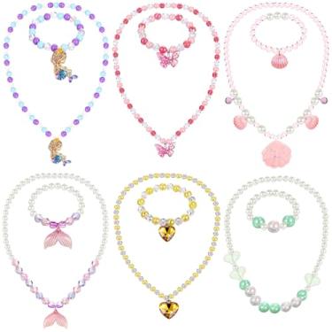 Imagem de Sumind 6 conjuntos de joias infantis para meninas, colar e pulseira com contas de bebê, bijuterias, presentes de festa de princesa (estilo princesa)