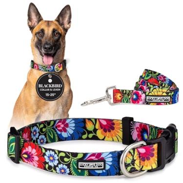 Imagem de Coleiras de cachorro Lucky Love | Conjunto de coleira e coleira para cachorro menina ou menino floral vívido para cães grandes - Blackbird, grande