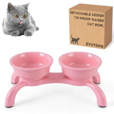 Imagem de Conjunto de 2 tigelas elevadas para gatos elevadas inquebráveis, alimentador de melamina para gatos, lavável na lava-louças, base larga com pés antiderrapantes, tigelas adequadas para bigodes para