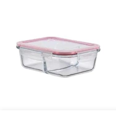 Imagem de Pote Hermético De Vidro Retangular Com Divisória 630ml - Em Casa Tem