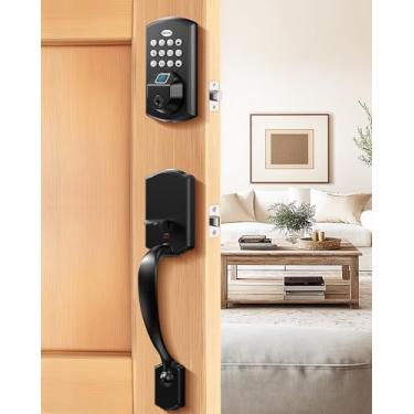 Imagem de DESLOC A100F Conjunto de fechadura de porta de teclado eletrônico com alça, conjunto de fechadura inteligente para porta da frente, fechadura de porta de entrada sem chave com alças, fechaduras