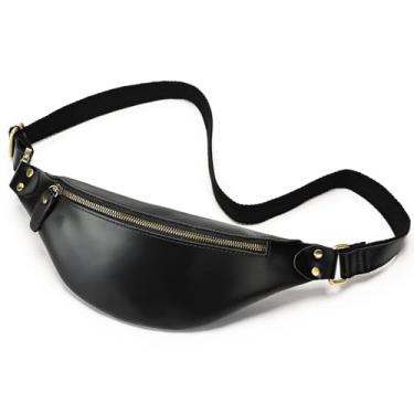 Imagem de Pochete vintage de couro genuíno pequena bolsa de cintura para viagem com cinto de couro ajustável, Preto