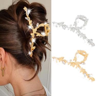 Imagem de Banatra Clipes de garra de strass, presilhas de cabelo de folha dourada, acessórios de cabelo chiques para mulheres e meninas