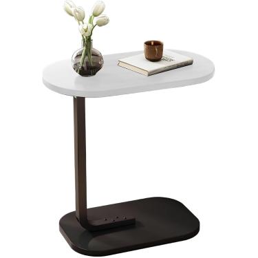 Imagem de Mesa De Cabeceira Em Forma De C, Mesa Lateral Pequena Mesa Lateral Oval Sofá Mesa De Cabeceira Lateral Ao Lado Da Cama Estação De Trabalho Portátil Para Sofá, Cama, Dorm, White, A