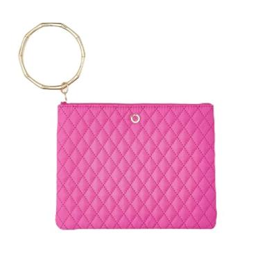 Imagem de Oventure Bolsa para pulseira – Bolsa clutch com zíper de bambu, bolsa de pulso elegante para mulheres, acessório leve e espaçoso, rosa, Oventure, Bolsa de pulseira, bolsa clutch