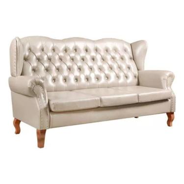 Imagem de Sofá Chesterfield 3 Lugares Imperador Vintage Retrô Capitonê Couro Bege