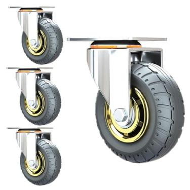 Imagem de 4 Pcs Rodízio De Borracha Sólida, Rodízio Giratório Industrial, Com Rodízios De Carrinho De Freio, Rodízios Pesados, Para Móveis Diy Workbeh, Carga De Até 1000kg, 4withoutbrake, 5in