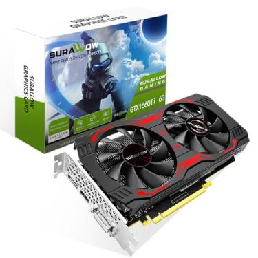 Imagem de SURALLOW Placa gráfica GTX 1660 TI 6GB, GDRR6,192 bits, PCIE 3.0X16 placa gráfica de computador para PC de jogos, placa de vídeo Twin Freeze Fans com portas HDMI/DP/DVI para GPU de jogos