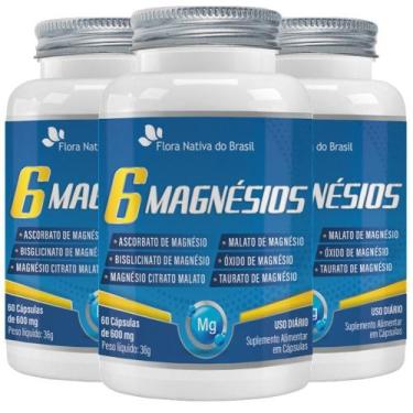 Imagem de KIT 3X 6 Magnésios (Taurato, Malato, Citrato, Ascorbato, Quelato e Óxi