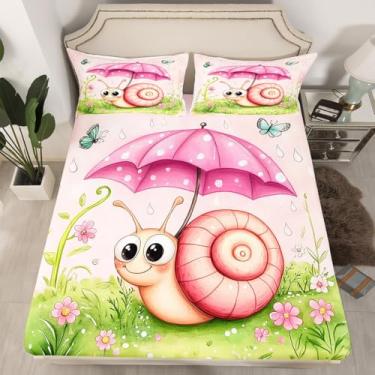 Imagem de Erosebridal Jogo de lençol kawaii com estampa floral, estampa floral, rosa, animais fofos, vida selvagem, lençol com elástico, lençol com elástico