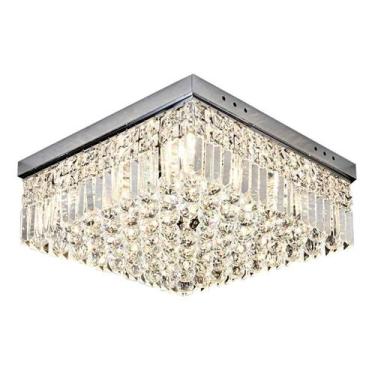 Imagem de Plafon Maju Quadrado Cromado Com Cristal Transparente Para 9 Lâmpadas 