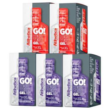 Imagem de Kit 5x Atlhetica Nutrition Go! Recovery & Energy Gel (10 Sachês) - Suplementos Alimentar Liquido (5x Caixas, 2x Morango - 3x Guarana com Açai)
