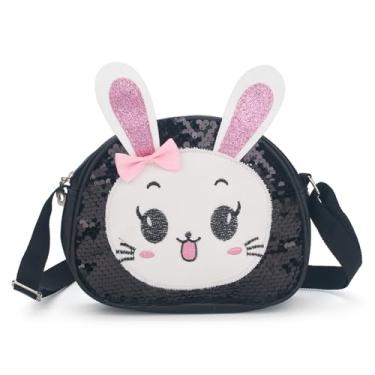 Imagem de LJCTULY Bolsa infantil de coelhinho de lantejoulas para crianças, bolsa de ombro transversal, presente de aniversário em caixa, bolsas para meninas, Preto, Casual
