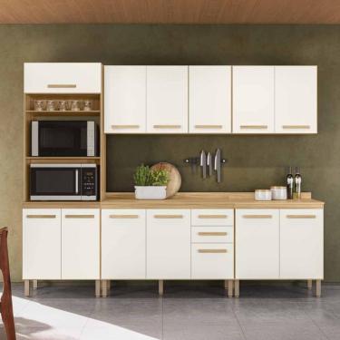 Imagem de Conjunto De Cozinha Celeste Modulado Com 13 Portas 2 Gavetas Freijo/off White