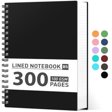 Imagem de AHGXG Caderno espiral com pauta universitária - caderno espiral grande B5 19,3 cm x 25,4 cm, 300 páginas/150 folhas, papel grosso de 100 GSM, capa dura de plástico, para mulheres e homens escritório escola, preto