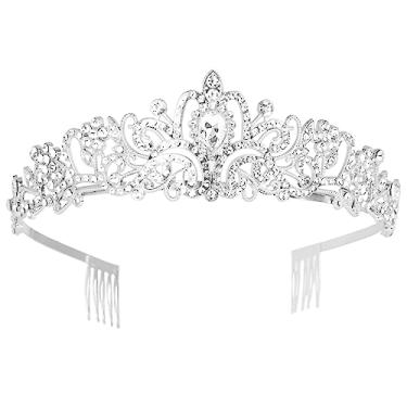 Imagem de Tiara de casamento de strass de cristal com pente para noivas, princesas, rainhas, coroação, festa de aniversário, coroa de prata para meninas e mulheres, festa de carnaval, celebração de férias para