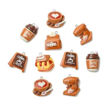 Imagem de UR URLIFEHALL 30 peças, 6 estilos, pingentes com tema de café em resina, opauqe, lindos pingentes de mini café, pingentes para fazer joias, colar, chaveiro, acessórios de artesanato