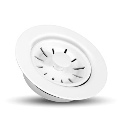 Imagem de BOTEMY Coador e rolha de eliminação de lixo com flange decorativa - serve para orifício de drenagem padrão de 9,5 cm, filtro e tampa de drenagem de pia removíveis, material ABS durável (branco)