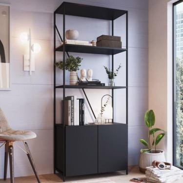 Imagem de Estante Livreiro Multiuso Industrial 2 Portas Dani Preto Z54 - Mpozena