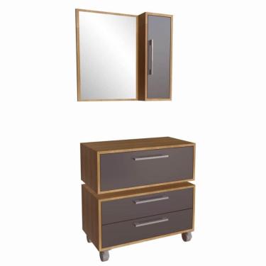 Imagem de Gabinete Suspenso 80cm Alice Mel Grafite Balcão e Espelheira2 Gavetas Para Banheiro Sem Cuba