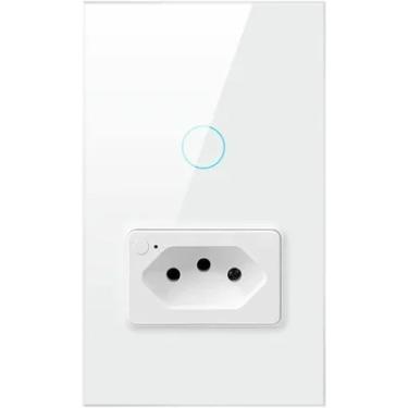 Imagem de Interruptor Inteligente Zigbee Com Tomada com 1 Botão Touch Compatível Com Alexa Google Tuya e Smart Life - Branco