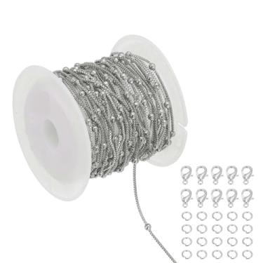 Imagem de PATIKIL Correntes para fabricação de joias, 1 rolo de corrente de aço inoxidável de 16,4 metros para mulheres, colar faça você mesmo, pulseira artesanal, kit de brincos, presentes com anéis de salto e